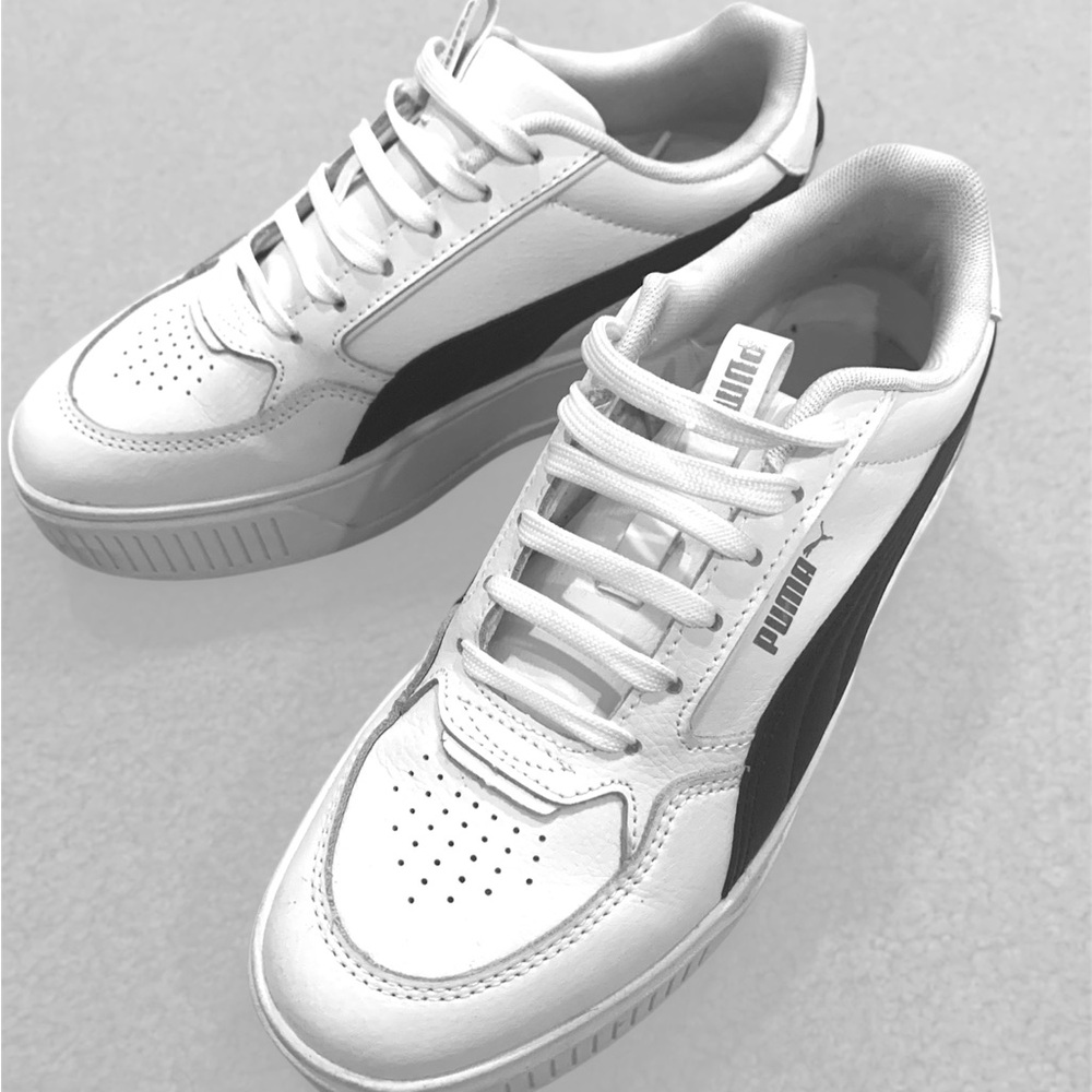 Puma Classic White and Black Platform Sneakers